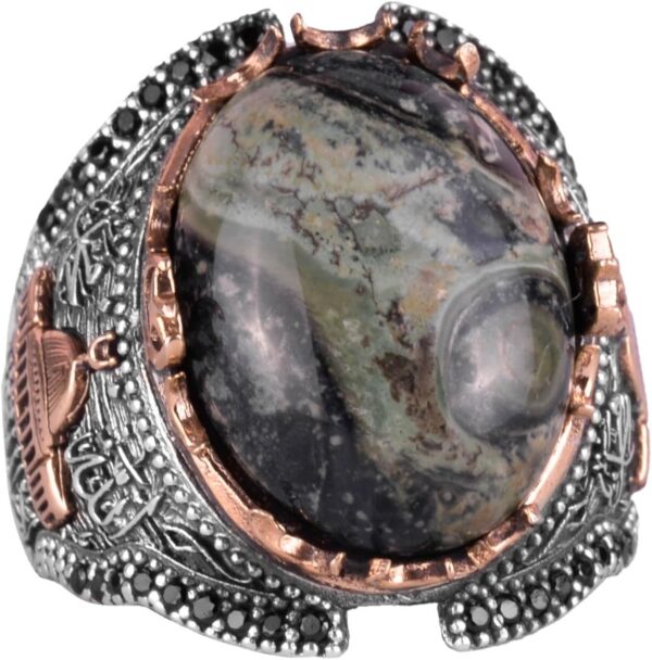 Doğal Göz Taşlı Yüzük - Canlı 925 Ayar Katı Gümüş Erkek Yüzüğü