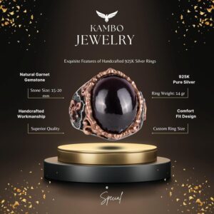 Gerçek Kaplan Gözü Taş Yüzük, Çapa Yüzük, Denizci Erkek Yüzüğü, 925 Ayar Saf Gümüş Yüzük (Granat) - Görsel 2