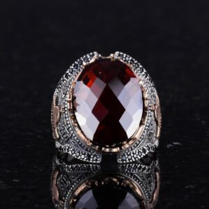 Cam Gümüş Yüzük, Garnet Üretilmiş Taş Yüzük, 925K Sterlin Gümüş Yüzük Erkekler İçin, Farklı ve Çeşitli Koleksiyon - Görsel 4
