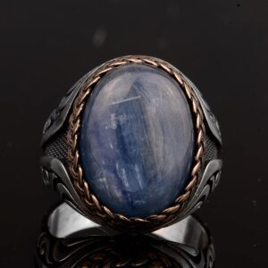 Doğal Mavi Kyanit Taşlı Yüzük - 925 Ayar Gümüş Erkek Yüzüğü - Farklı Tasarım - Görsel 3