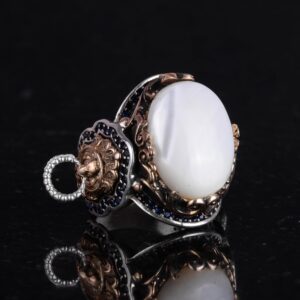 Aslan Başlı Erkek Yüzüğü, Doğal İnci Taşlı Yüzük - 925 Ayar Gümüş Yüzük - Görsel 6