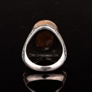 Gerçek Doğal Arizona Turkuaz Taşlı Erkek Yüzük, İslami Yüzük, 925 Ayar Gümüş Yüzük - Görsel 8