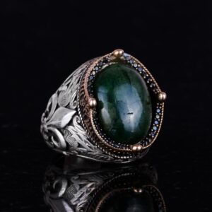 925 Ayar Gümüş El Yapımı Erkek Yüzüğü - Çeşitli Doğal Taşlarla Mevcuttur (Cabochon Zümrüt) - Görsel 3