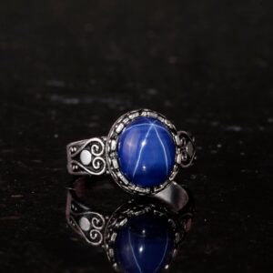 Gerçek Doğal Yıldız Safir Taşlı Yüzük, 925 Ayar Gümüş Yüzük Erkekler İçin, Mavi Taş Yüzük - Görsel 5