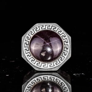 Erkekler için 925 Ayar Gümüş Yüzük, Doğal Yıldız Garnet Taşı - Yunan Desen Tasarımı - Görsel 4