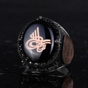 925 Ayar Gümüş El Yapımı Erkek Yüzük - Davud Yıldızı Yüzüğü (Küçük Osmanlı Tuğrası) - Görsel 6