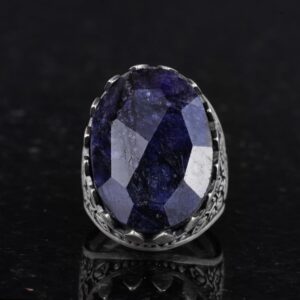 925 Ayar Gümüş Yüzük - Gül Desenli Yüzük - Yapay Taş Yüzük - El Yapımı Yüzük (Yapay Safir) - Görsel 4