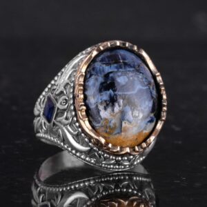 Gerçek Doğal Taş Yüzük - 925 Ayar Gümüş El Yapımı Yüzük (Pietersite) - Görsel 5