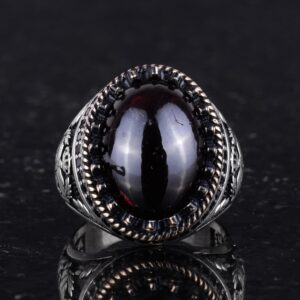 Gerçek Doğal Taş Yüzük - El Yapımı Kartal Yüzüğü - 925 Ayar Gümüş Yüzük (Granat) - Görsel 4