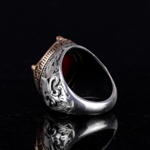 925K Ayar Gümüş El Yapımı Erkek Yüzük - Farklı Doğal Taşlarla Mevcuttur (Cabochon Yakut) - Görsel 6