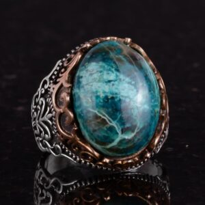Gerçek Doğal Taş El Yapımı Yüzük - 925 Ayar Gümüş El Yapımı Yüzük - Şık Yüzük (Krisokolla) - Görsel 5