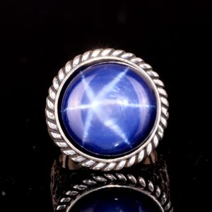 Gerçek Doğal Star Safir Taşlı Yüzük, 925 Ayar Gümüş Yüzük Erkekler İçin - Görsel 6