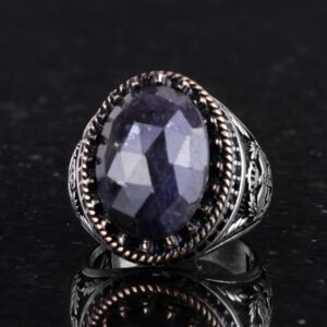 Gerçek Doğal Taş Yüzük - El Yapımı Kartal Yüzüğü - 925 Ayar Gümüş Yüzük (Mavi Safir) - Görsel 6
