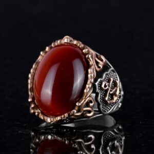 Denizci Çapa Gümüş Yüzük, Doğal Taş Yüzük, 925 Ayar Sterlin Gümüş Yüzük (Kırmızı Akik) - Görsel 5