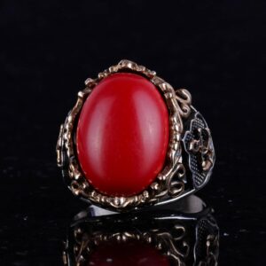 Kırmızı Mercan Yapay Taş Yüzük, Denizci Halat Gümüş Yüzük, 925 Ayar Gümüş Yapay Taş Yüzükler - Çeşitli & Farklı Koleksiyon - Görsel 4