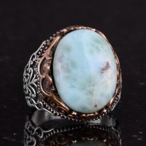 Gerçek Doğal Taş El Yapımı Yüzük - 925 Ayar Gümüş El Yapımı Yüzük - Şık Farklı Yüzük (Larimar) - Görsel 5