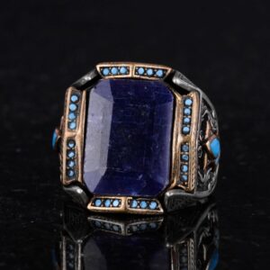 Gerçek Doğal Taş Yüzük - El Yapımı Yüzük - 925 Ayar Gümüş Yüzük (Mavi Safir) - Görsel 5