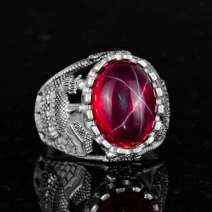 Gerçek Doğal Yıldız Yakut Taşlı Yüzük, 925 Ayar Gümüş Erkek Yüzük - Görsel 6