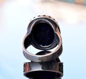 El Yapımı Doğal Safir Taşlı Yüzük, 925 Ayar Gümüş Erkek Yüzüğü - Bilgelik ve Refah Tasarımı - Görsel 8