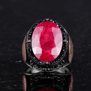 Doğal Yakut Taşlı Yüzük | 925 Ayar Gümüş Süleyman Mührü Yüzüğü - Görsel 7