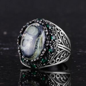 Gerçek Doğal Yeşil Göz Taşı Yüzük - El Yapımı 925 Ayar Gümüş Erkek Takısı - Görsel 6