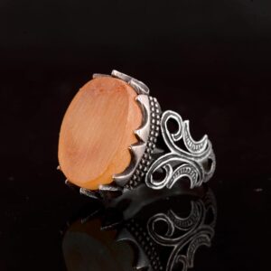 Gerçek Doğal Kehribar Taşı, Gerçek Doğal Taş, 925 Ayar Gümüş Erkek Yüzük - Görsel 4