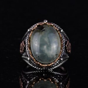 Doğal Prehnit Yeşim Taşı Yüzük, Şifa Veren 925K Katı Gümüş Erkek Yüzüğü, Huzur ve İçgörü Tasarımı - Görsel 4