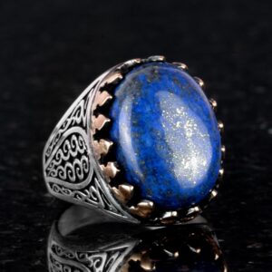 925 Ayar Katı Gümüş Erkek Yüzüğü Doğal Taşlarla - El Yapımı Zarafet (Lapis Lazuli Taşı) - Görsel 3