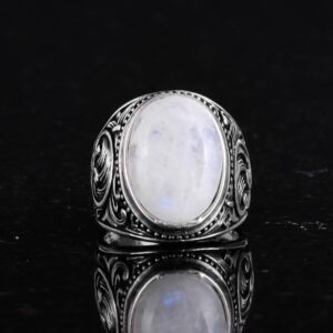 El Yapımı Doğal Aytaşı Taş Yüzük - Gizemli 925 Ayar Sert Gümüş Erkek Yüzüğü - - Görsel 4