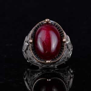 925K Ayar Gümüş El Yapımı Erkek Yüzük - Farklı Doğal Taşlarla Mevcuttur (Cabochon Yakut) - Görsel 4