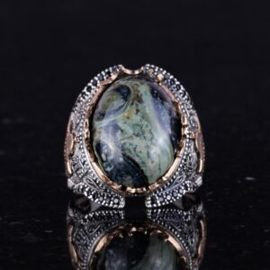 Doğal Göz Taşlı Yüzük - Canlı 925 Ayar Katı Gümüş Erkek Yüzüğü - Görsel 3