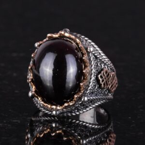 Erkekler için Doğal Granat Taşlı Gümüş Yüzük, 925 Ayar Gümüş Yüzük, Sıradışı Yüzük - Görsel 3