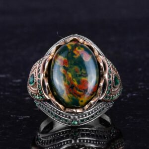 Gerçek Doğal Taş El Yapımı Yüzük - 925 Ayar Gümüş Şık Yüzük (Kan Taşı) - Görsel 4