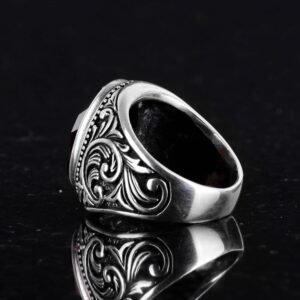 El Yapımı Granat Taşlı Yüzük - Derin 925K Katı Gümüş Erkek Yüzüğü - Görsel 6