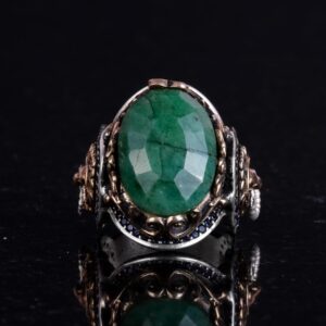 Doğal Zümrüt Taşlı Yüzük, Aslan Sinyal Yüzüğü - 925 Ayar Katkısız Gümüş Yüzük - Görsel 5