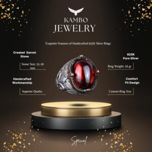 925K Ayar Gümüş Yüzükler Premium Yapay Taşlarla (Cabochon Garnet Yapay) - Görsel 6
