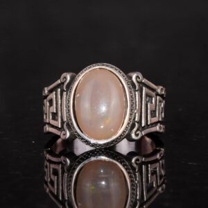 El Yapımı 925 Ayar Gümüş Erkek Yüzük ile Doğal Etiyopya Opali Taşı - Labirent Tasarımı - Görsel 4