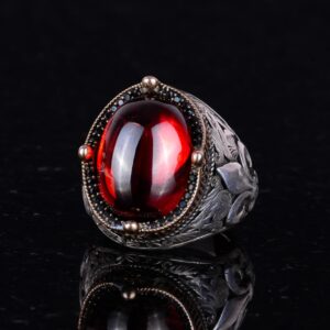 925K Ayar Gümüş Yüzükler Premium Yapay Taşlarla (Cabochon Garnet Yapay) - Görsel 4