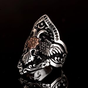 Ayarlanabilir 925 Ayar Gümüş Erkek Başparmak Yüzüğü - İkili Kartal ve Okçuluk Tasarımı - Görsel 5