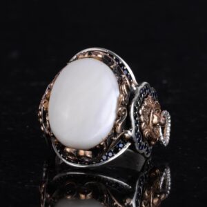 Aslan Başlı Erkek Yüzüğü, Doğal İnci Taşlı Yüzük - 925 Ayar Gümüş Yüzük - Görsel 5