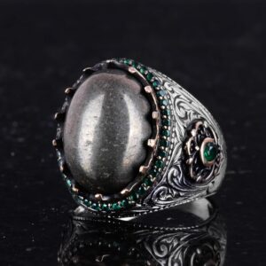 Gerçek Doğal Taş Yüzük - 925 Ayar Gümüş El Yapımı Yüzük (Pirit) - Görsel 6