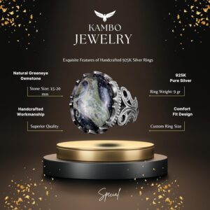 925 Ayar Katı Gümüş Erkek Yüzük - Doğal Taş Seçenekleri ile El Yapımı Tasarım (Yeşil Göz) - Görsel 2