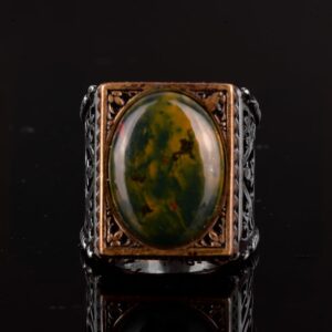 Gerçek Doğal Kan Taşı Yüzük, 925 Ayar Gümüş Yüzük, Erkek Yüzüğü - Görsel 2