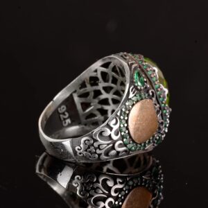 925 Ayar Gümüş Yüzük ile Oluşturulmuş Yapay Peridot Taşı - Şık Erkek Yüzüğü - Görsel 7