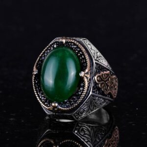 Serin 925 Ayar Katı Gümüş Erkek Yüzük - El Yapımı Doğal Yeşim Taşı Yüzük, Uyumluluk ve Refah Tasarımı - Görsel 6
