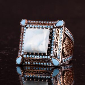 Gerçek Doğal Larimar Taşı Yüzük, El Yapımı 925 Ayar Gümüş Yüzük, Mavi Taş - Görsel 6