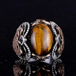 Gerçek Doğal Kaplan Gözü Taşı Yüzük, 925K Katı Gümüş Erkek Yüzüğü, Cesur Tasarım - Görsel 4