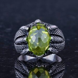 Sterling Gümüş Pençe Yüzük, Yaratılmış Peridot Taşı ile - Görsel 4