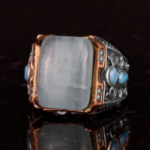 Gerçek Doğal Akuamarin Taş Yüzük - 925 Ayar Gümüş Yüzük - Görsel 6