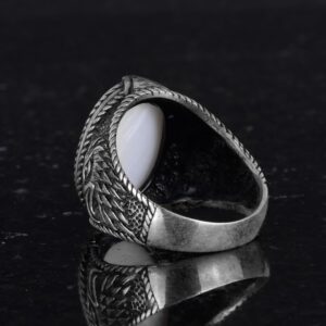 İslami Erkek Yüzük - Kartal Sembolü Yüzük - 925 Ayar Gümüş El Yapımı Erkek Yüzük (Beyaz) - Görsel 7